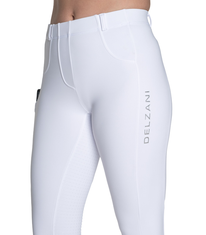 Competition Horse Riding Tights White, Phone Pockets