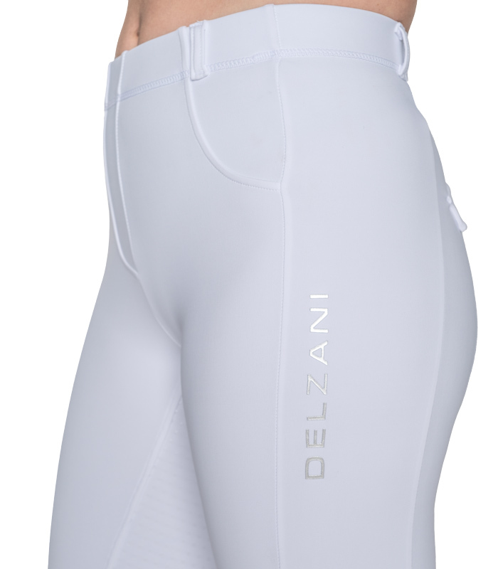 Competition Horse Riding Tights White, Phone Pockets, Silicone Grip