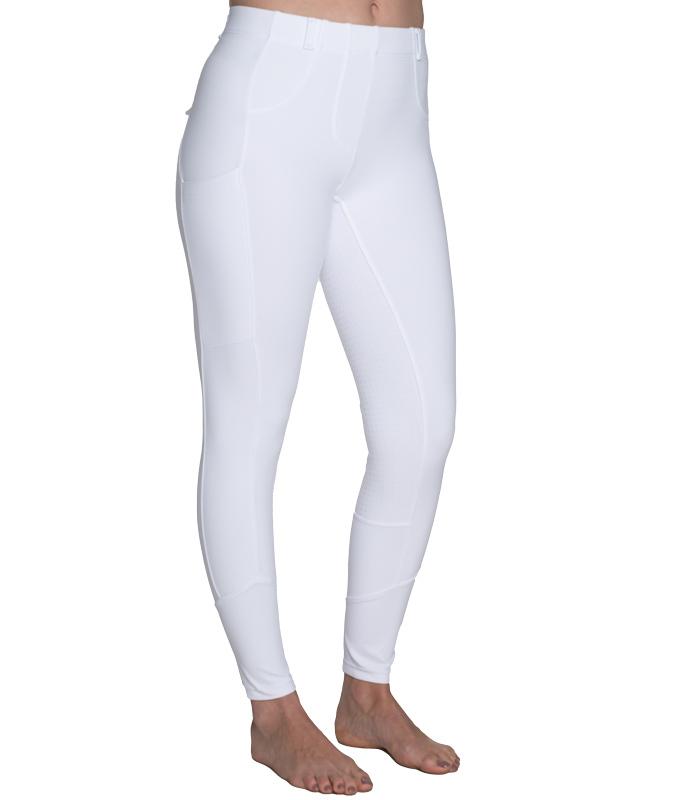 Competition Horse Riding Tights White, Phone Pockets, Silicone Grip