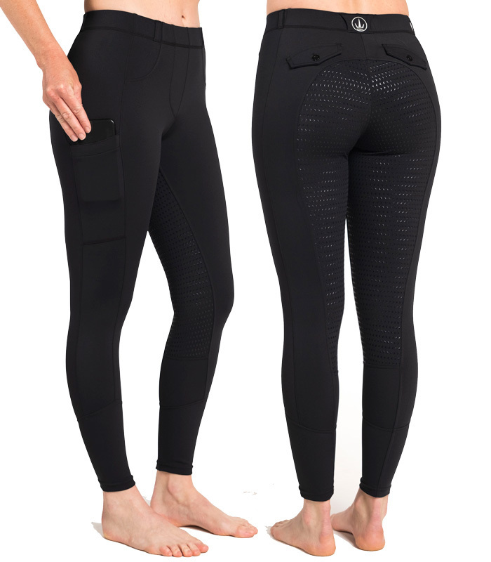 Black Ladies Horse Riding Tights, Phone Pockets