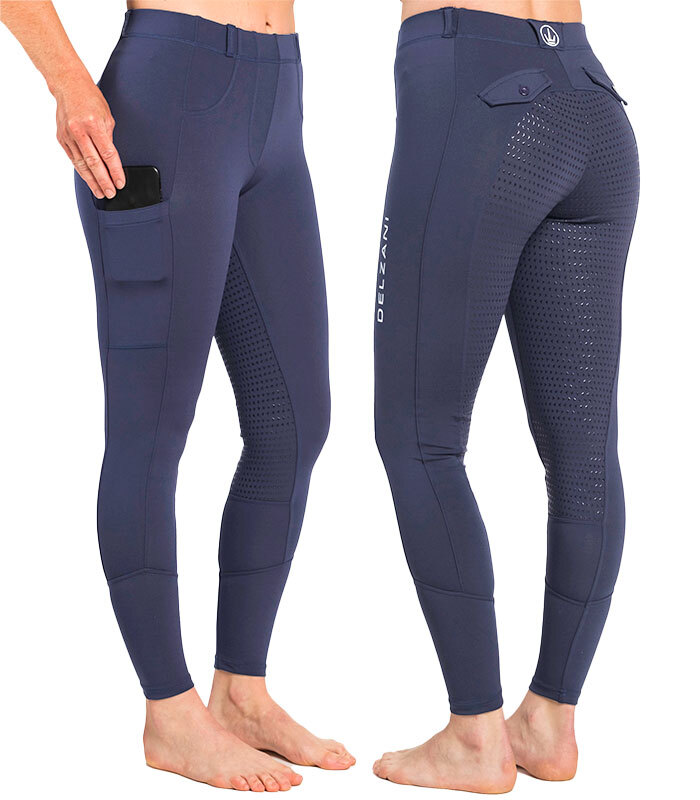 Navy Ladies Horse Riding Tights, Phone Pockets