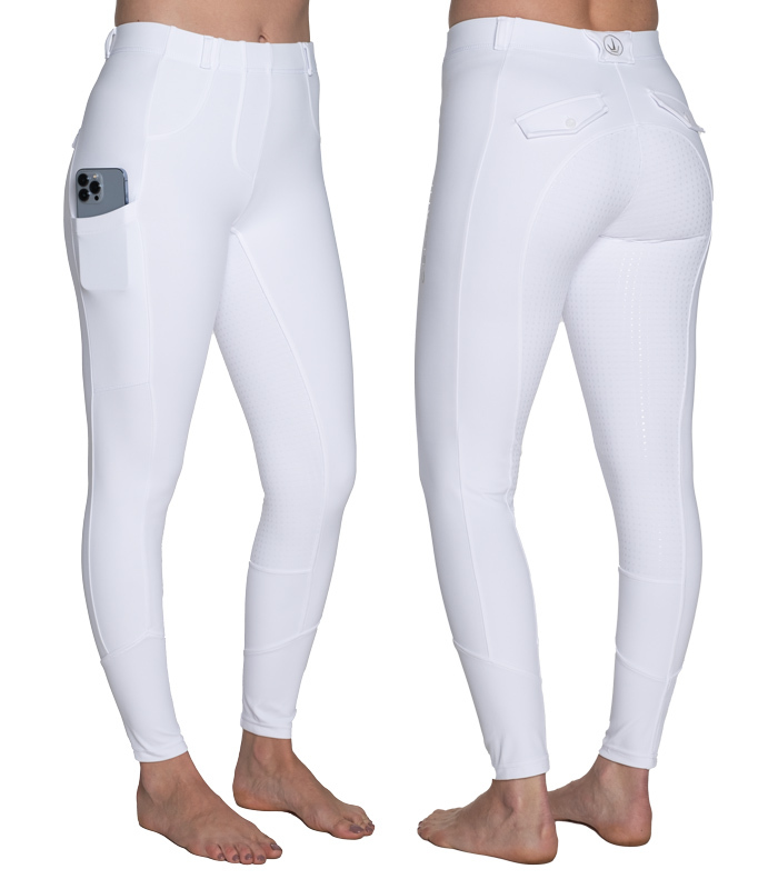 Competition Horse Riding Tights White, Phone Pockets