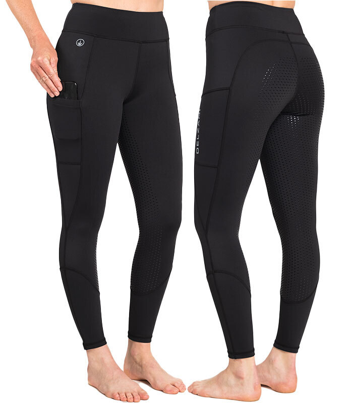 Comfort Plus!  Black & Purple Ladies Riding Tights with Phone Pockets