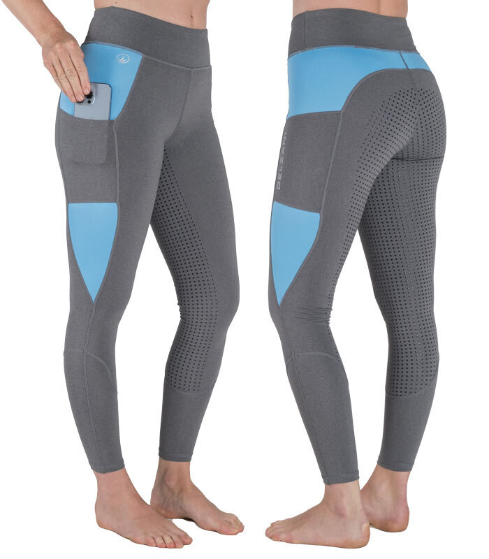 Comfort Plus!  Black & Grey Ladies Riding Tights with Phone Pockets