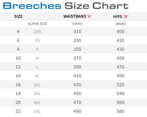 Breeches Size Chart