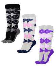 Horse Riding Socks · 3-Pack Argyle - Black, Purple, Pink
