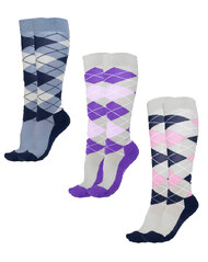 Horse Riding Socks · 3-Pack Argyle - Navy, Purple and Pink