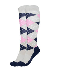 Ladies Horse Riding Socks - Argyle Navy and Pink