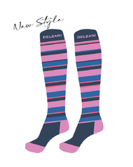 Ladies Horse Riding Socks - Stripe Navy and Pink
