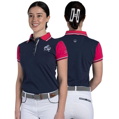 Amalia · Navy-Pink Equestrian Polo Shirt