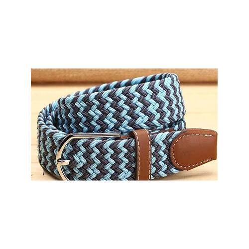Ladies Braided Riding Belt - Light Blue / Navy  
