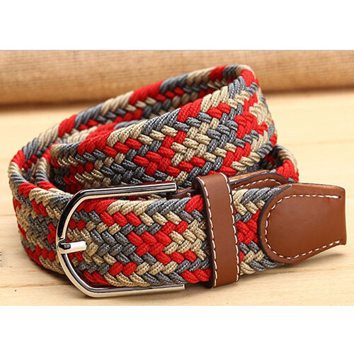 Ladies Stretch Braided Horse Riding Belt- Grey & Red