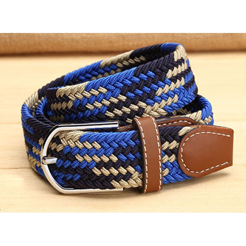 Ladies Stretch Braided Horse Riding Belt - Navy Blue / Earth