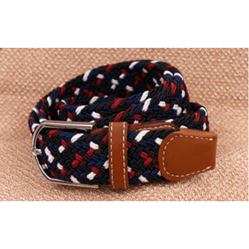 Ladies Stretch Braided Horse Riding Belt - Navy/Red/White