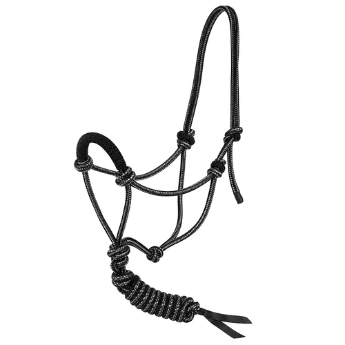 Soft Rope Horse Halter and Lead Set - Black | Grey