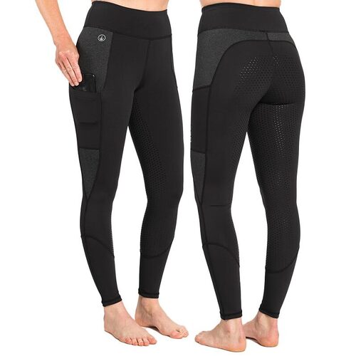 Isabella Pro - Black /Grey  Horse Riding Tights with Phone Pocket