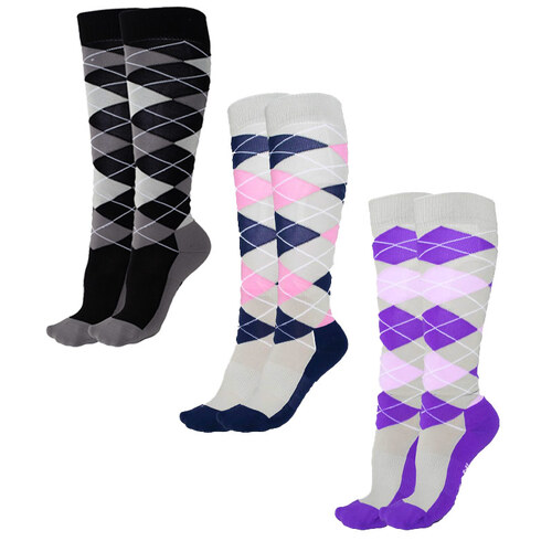 Horse Riding Socks · 3-Pack Argyle - Black, Purple, Pink