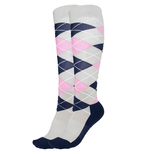 Ladies Horse Riding Socks - Argyle Navy and Pink