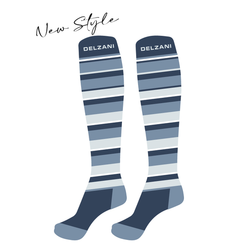 Ladies Horse Riding Socks - Stripe Navy, Blue and Grey