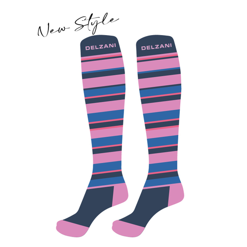 Ladies Horse Riding Socks - Stripe Navy and Pink